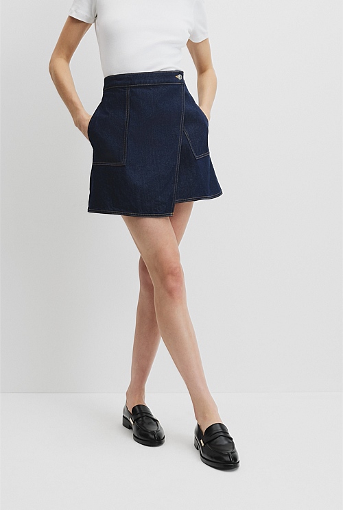 Indigo Rinse Denim Wrap Mini Skirt Denim Jeans Country Road