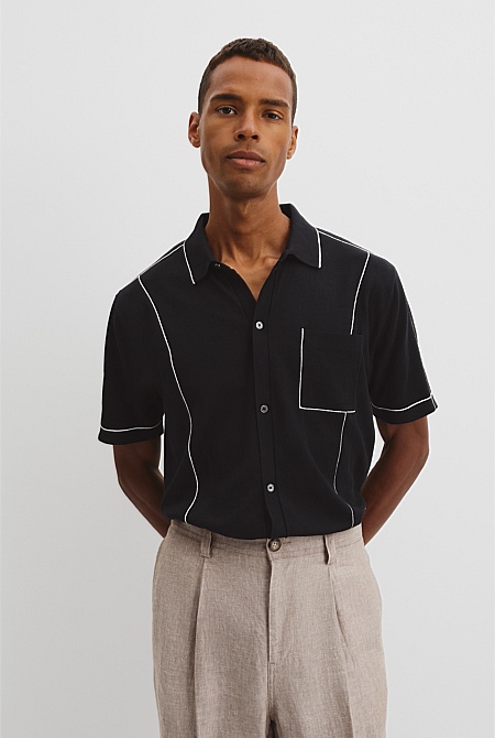 Cotton Silk Pip Detail Knit Shirt