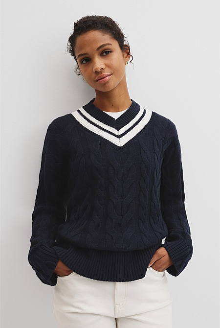 V-Neck Cable Knit
