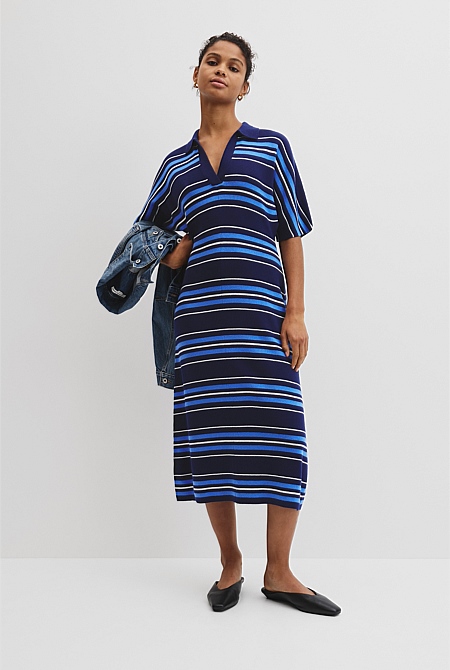 Australian Merino Stripe Polo Knit Dress