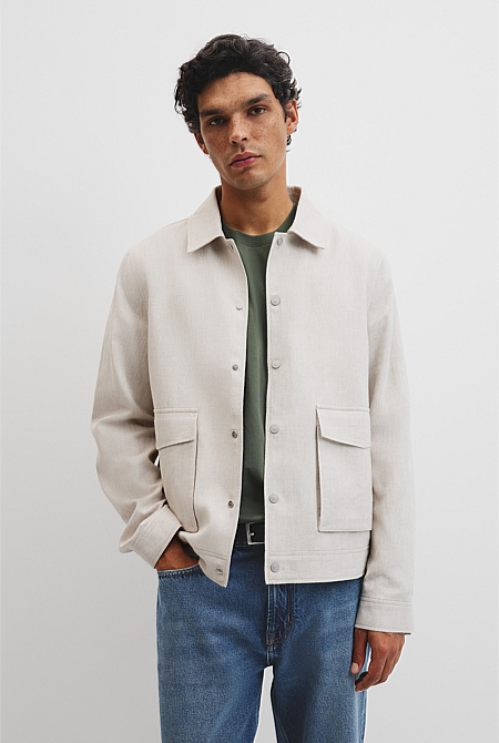 Linen Cotton Blend Button Jacket