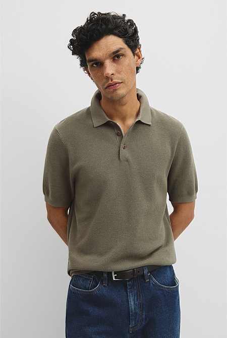 Short Sleeve Good Earth Cotton Pique Knit Polo