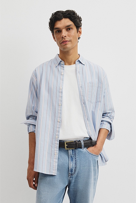 Regular Fit Australian Good Earth Cotton Stripe Oxford Shirt