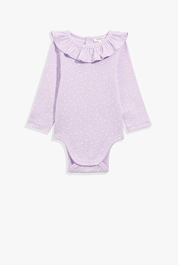 Organically Grown Cotton Frill Rib Long Sleeve Bodysuit