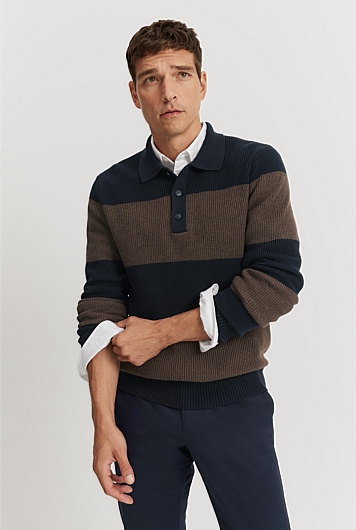 Australian Cotton Blend Stripe Wool Blend Polo