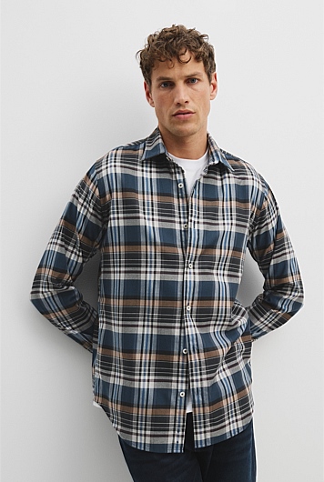 Regular Fit Good Earth Cotton Flannel Check Shirt