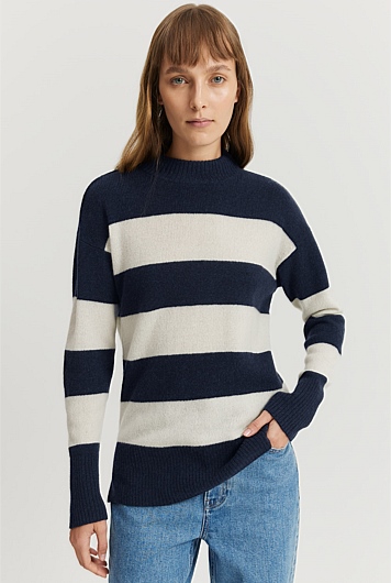 Australian Merino Wool Rib Detail Stripe Pullover