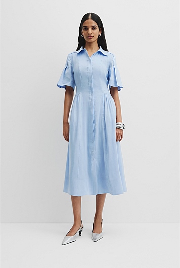 Organically Grown Linen Blend Cinched Shirt Dress