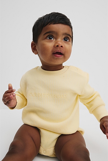 Organically Grown Cotton Waffle Logo Long Sleeve Bodysuit