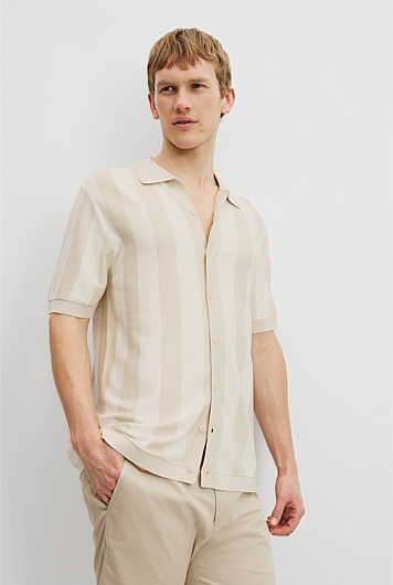 Cotton Silk Stripe Knit Shirt