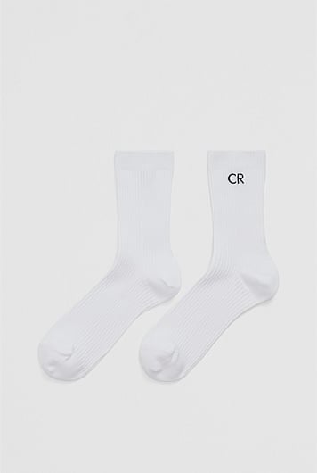 Australian Cotton Blend CR Classic Logo Rib Three-Quarter Crew Sock