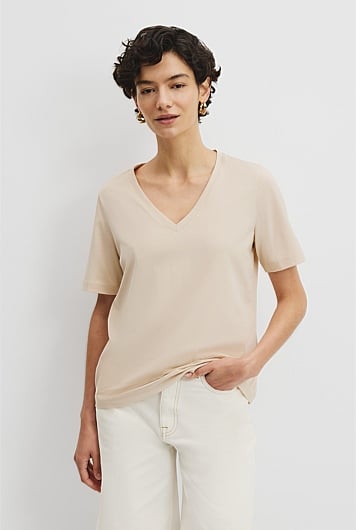 Australian Cotton Short Sleeve V-Neck Relaxed T-Shirt