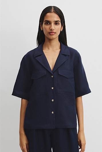 Organically Grown Linen Pocket Detail Shirt