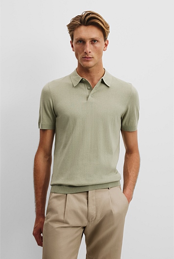 Cotton Silk Button Knit Polo