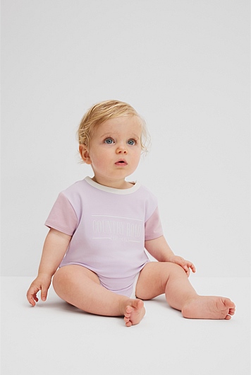 Organically Grown Cotton Spliced Logo Short Sleeve Bodysuit