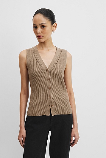 Organically Grown Cotton Linen Textured Knit Vest