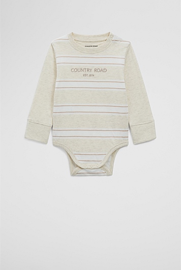 Organically Grown Cotton Spliced Logo Long Sleeve Bodysuit