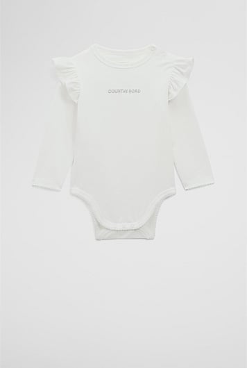 Organically Grown Cotton Frill Rib Long Sleeve Bodysuit