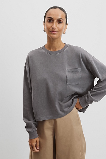 Australian Cotton Long Sleeve Crop Washed T-Shirt