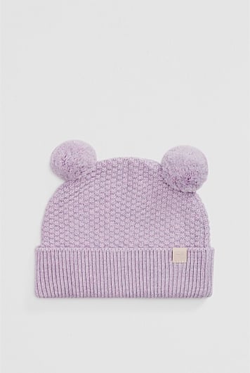 Organically Grown Cotton Blend Pom Ears Knit Beanie