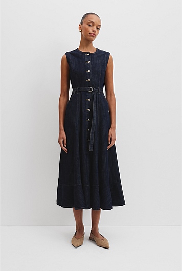 Denim Button Midi Dress