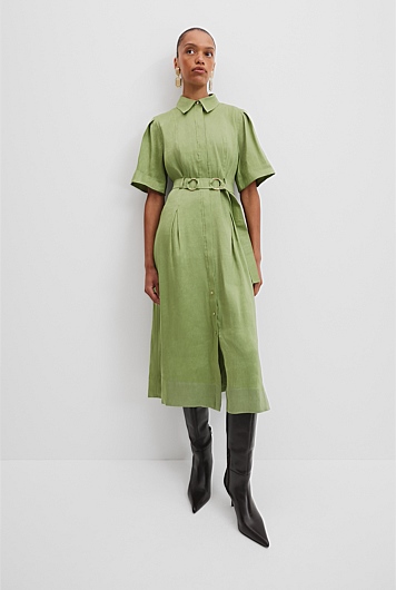 Organically Grown Linen Blend Fluid Shirt Dress