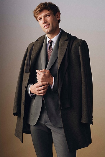 Slim Fit Wool Blend Herringbone Jacket