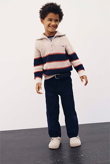 Organically Grown Cotton Blend Stripe Half Zip Knit
