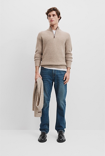Textured Wool Half Zip Knit