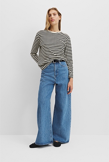 Australian Good Earth Cotton Stripe Long Sleeve Top