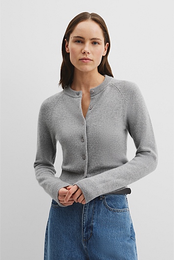 Cotton Cashmere Crew Neck Cardigan