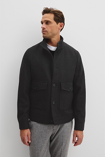 Rectangular Wool Fnl Nck Jacket