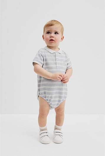 Organically Grown Cotton Stripe Polo Bodysuit