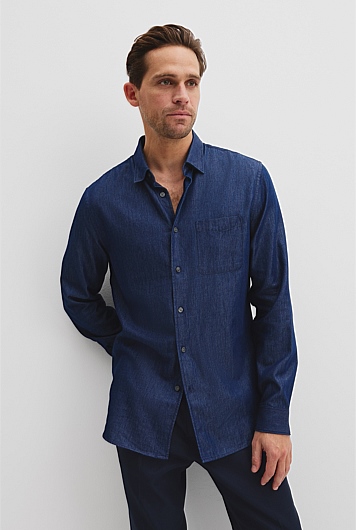 Slim Fit Cotton Tencel Chambray Shirt