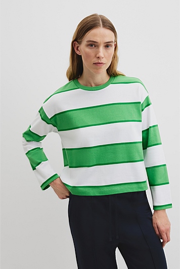 Australian Good Earth Cotton Stripe Crew Long Sleeve T-Shirt