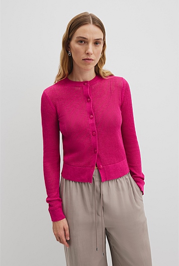 Organically Grown Cotton Linen Open Mesh Knit Cardigan