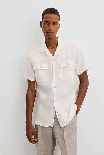 Short Sleeve Double Pocket Textured Linen Shirt