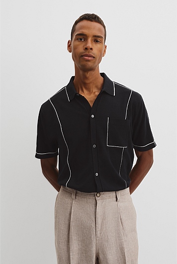 Cotton Silk Pip Detail Knit Shirt