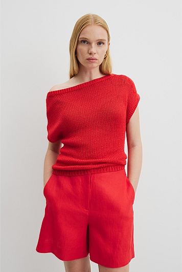 Organically Grown Cotton Asymmetric Tape Knit T-Shirt