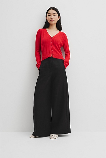 Organically Grown Cotton Blend Fitted Knit Cardigan