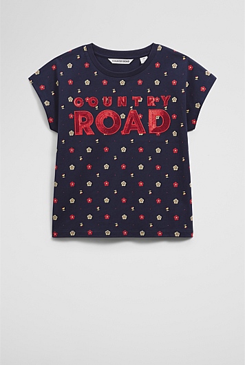 Organically Grown Cotton Sequin Logo T-Shirt