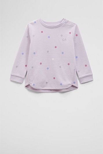 Organically Grown Cotton Long Sleeve Sequin Logo T-Shirt
