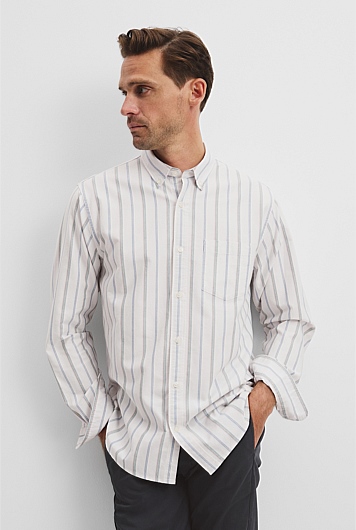 Long Sleeve Regular Fit Australian Good Earth Cotton Stripe Oxford Shirt