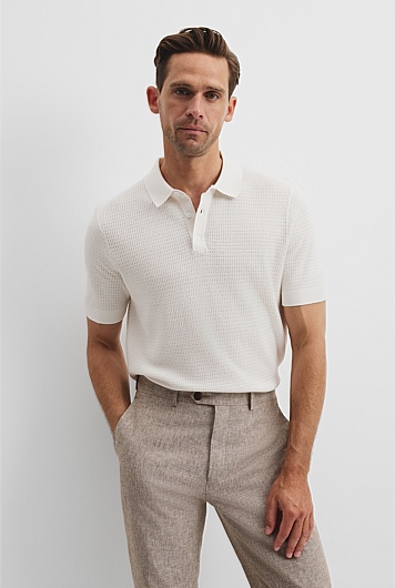 Australian Cotton Silk Blend Textured Knit Polo