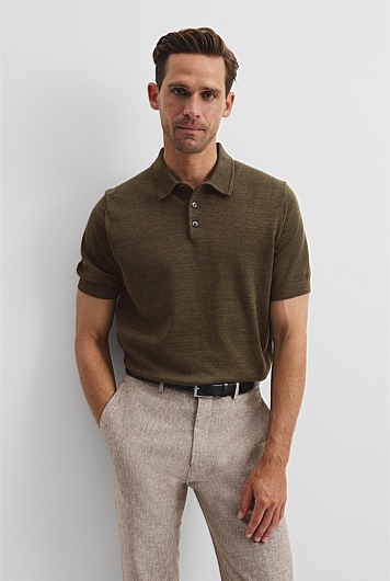 Australian Merino Short Sleeve Button Knit Polo