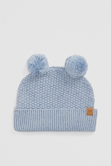 Organically Grown Cotton Cord Pom Pom Knit Beanie