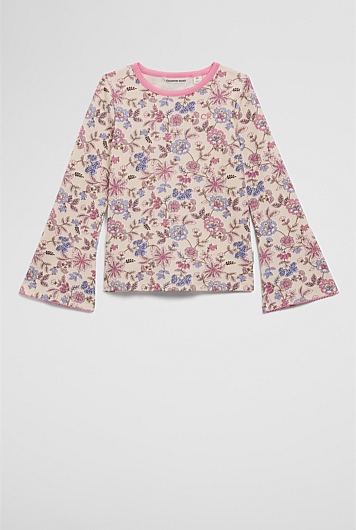 Organically Grown Cotton Blend Rib Flare Sleeve Top