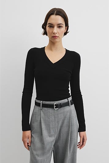 Wool Silk V-Neck Neck