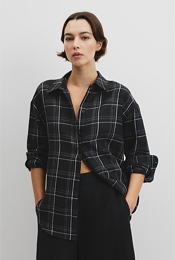 Organically Grown Linen Relaxed Fit Long Sleeve Check Shirt