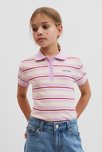 Teen Australian Cotton Short Sleeve Stripe Polo Top